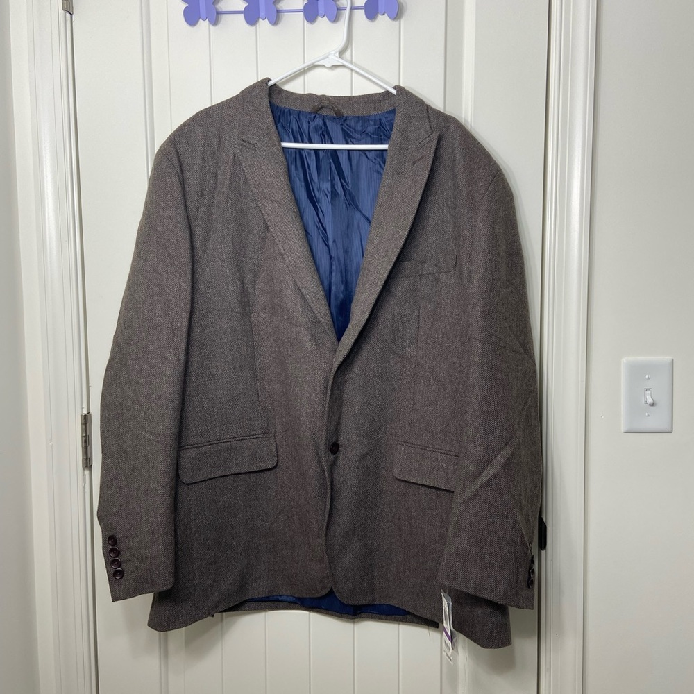 NEW Tasso Elba men’s brown combo wool blend light shoulder pad blazer jacket XXL